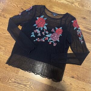 Women’s black mesh floral top